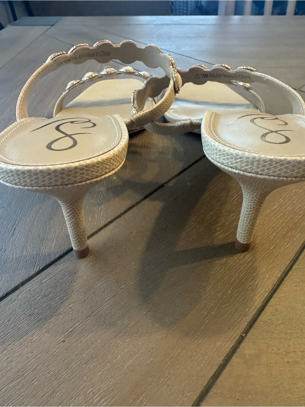 Sam Edelman Palma Slip-On Heels with Pearl and Gold Embellishments - Picture 7 of 13